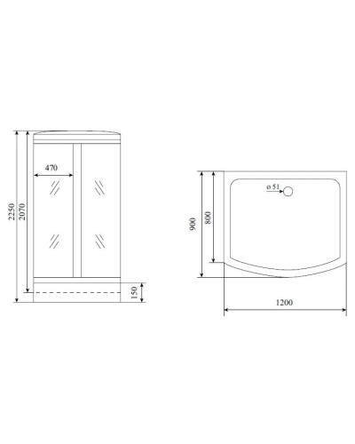 Душевая кабина 120x90x225 см Timo Lux T-7715 P прозрачное