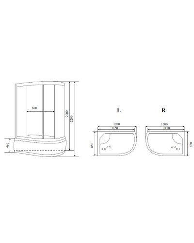 Душевая кабина 120x85x220 см Timo Lux T-7720 R прозрачное