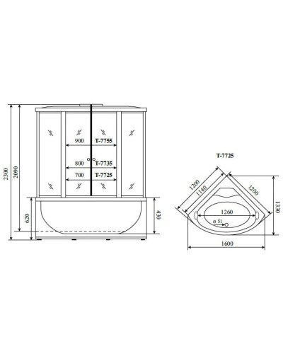 Душевая кабина 120x120x230 см Timo Lux T-7725 прозрачное