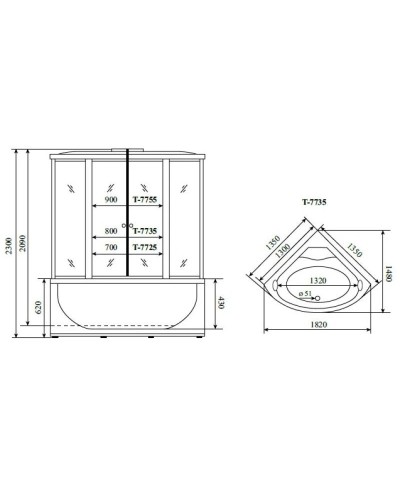 Душевая кабина 135x135x230 см Timo Lux T-7735 прозрачное
