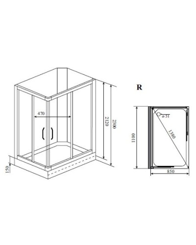 Душевая кабина 110x85x230 см Timo Lux TL-1504 R прозрачное