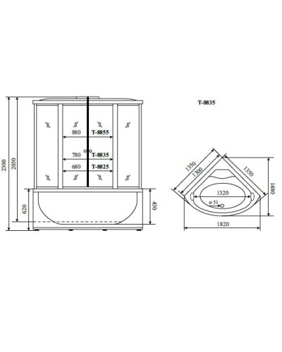 Душевая кабина 135x135x230 см Timo Comfort T-8835 F матовое