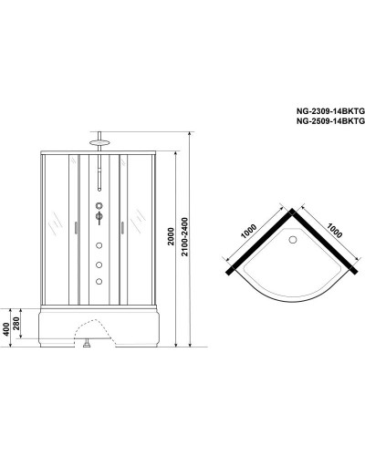 Душевая кабина 100х100х240 см Niagara NG-2309-14BKTG матовое