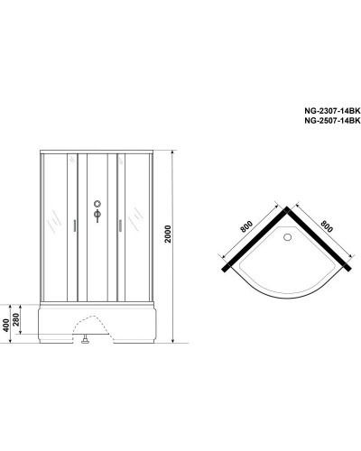 Душевая кабина 80х80х200 см Niagara NG-2507-14BK тонированное
