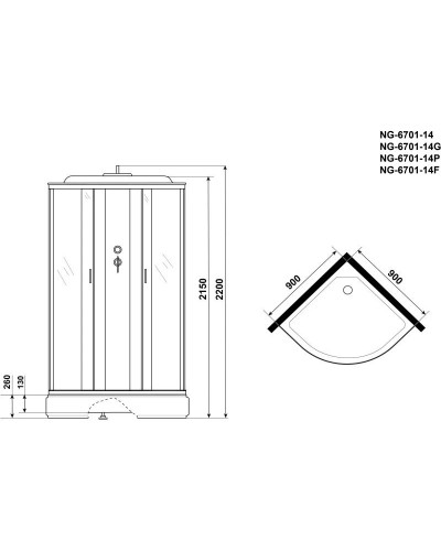 Душевая кабина 90х90х220 см Niagara NG-6701-14G прозрачное