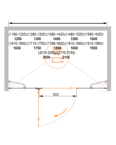 Душевая дверь в нишу CEZARES BERGAMO-W-B-13-60+60/30-P-Cr-L