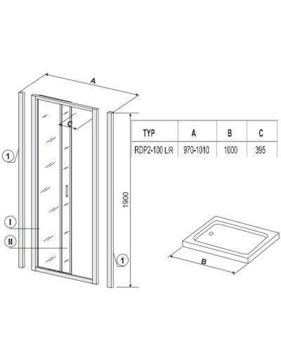 Душевая раздвижная дверь Ravak Rapier NRDP2 100 R белый Transparent 0NNA010PZ1