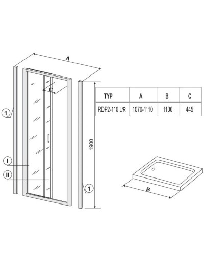 Душевая раздвижная дверь Ravak Rapier NRDP2 110 L белый Grape 0NND010LZG