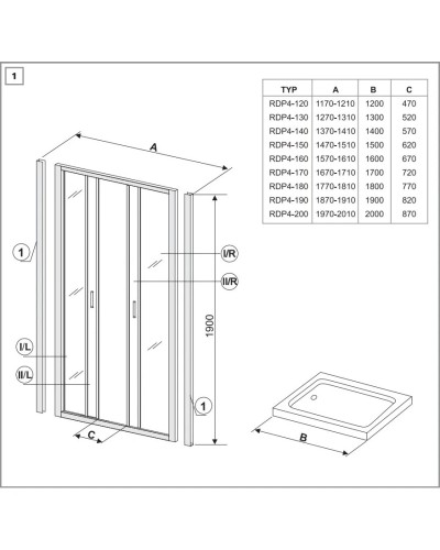 Душевые раздвижные двери Ravak Rapier NRDP4 130 белый Transparent 0ONJ0100Z1