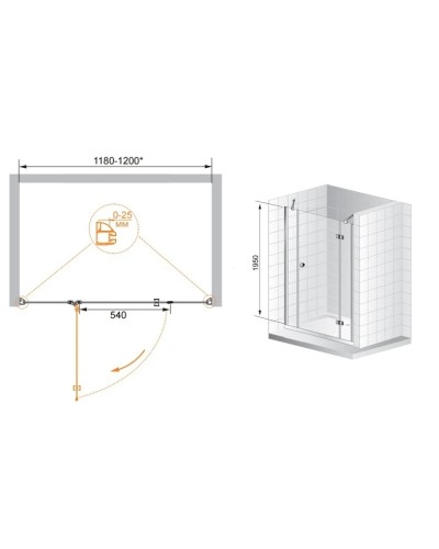Душевая дверь распашная Cezares Verona 120 см текстурное стекло VERONA-W-B-13-30+60/30-P-Cr-R