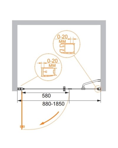 Душевая дверь распашная Cezares Elena 90 см прозрачное стекло ELENA-W-B-11-30+60-C-Cr