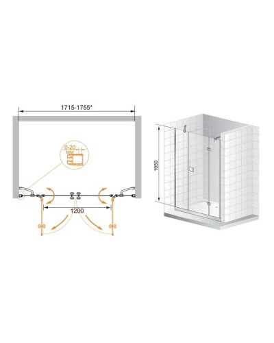 Душевая дверь распашная Cezares Elena 175 см текстурное стекло ELENA-W-B-22-180-P-Cr
