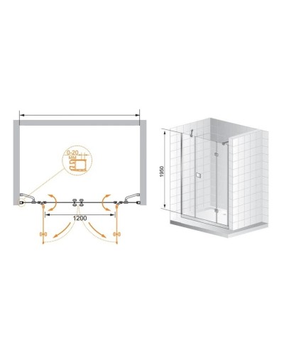 Душевая дверь распашная Cezares Elena 235 см прозрачное стекло ELENA-W-B-22-240-C-Cr