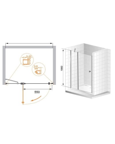 Душевая дверь распашная Cezares Elena 90 см текстурное стекло ELENA-W-B-12-90-P-Cr-L