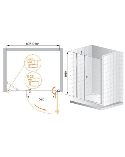 Душевая дверь распашная Cezares Triumph 90 см текстурное стекло TRIUMPH-D-B-11-30+60-P-Cr-L