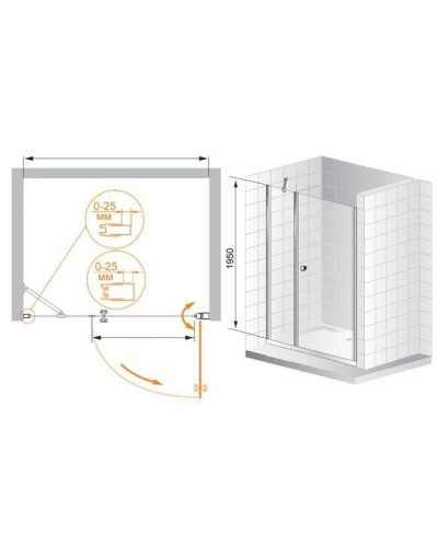 Душевая дверь распашная Cezares Triumph 135 см прозрачное стекло TRIUMPH-D-B-11-80+60-C-Cr-R