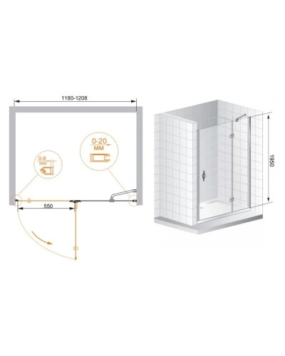 Душевая дверь распашная Cezares Bergamo 120 см прозрачное стекло BERGAMO-W-B-12-120-C-Cr-R