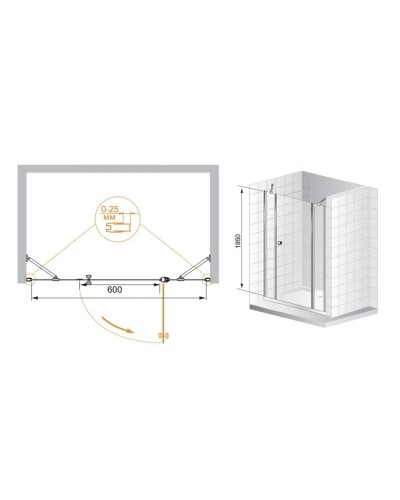 Душевая дверь распашная Cezares Triumph 175 см прозрачное стекло TRIUMPH-D-B-13-90+60/30-C-Cr-R