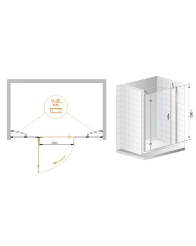 Душевая дверь распашная Cezares Bergamo 130 см прозрачное стекло BERGAMO-W-B-13-40+60/30-C-Cr-R