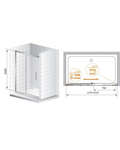 Душевая дверь раздвижная Cezares Premier-Soft 150 см прозрачное стекло PREMIER-SOFT-W-BF-1-150-C-Cr-IV