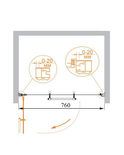 Душевая дверь распашная Cezares Retro 90 см прозрачное c матовым узором RETRO-A-B-1-90-CP-Br-L