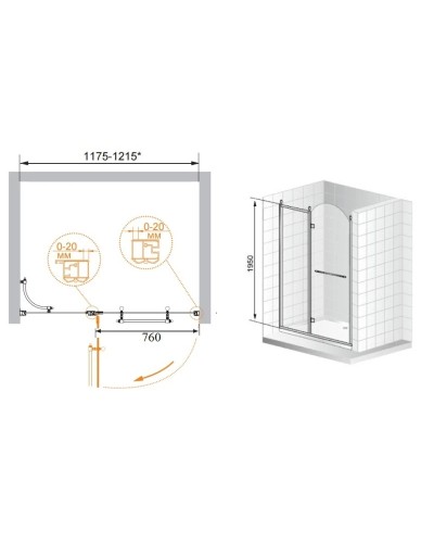 Душевая дверь распашная Cezares Retro 120 см прозрачное c матовым узором RETRO-A-B-12-120-CP-Cr-L