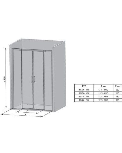 Душевая дверь Ravak Matrix MSD4-200 0WKK0U00Z1 профиль Сатин стекло Transparent