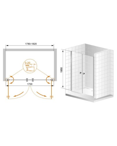 Душевая дверь в нишу Cezares ELENA-W-B-2-180-C-Cr профиль Хром стекло прозрачное