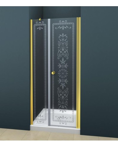 Душевая дверь в нишу Cezares ROYAL PALACE-A-B-11-100+90-CP-G профиль Золото стекло прозрачное с матовым узором