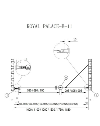 Душевая дверь в нишу Cezares ROYAL PALACE-A-B-11-100+90-CP-G профиль Золото стекло прозрачное с матовым узором