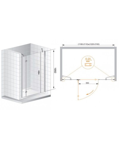 Душевая дверь в нишу Cezares BERGAMO-W-B-13-30+60/40-C-Cr-R профиль Хром стекло прозрачное