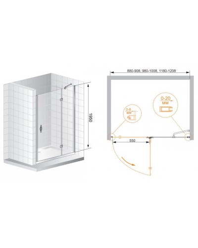 Душевая дверь в нишу Cezares BERGAMO-W-B-12-100-C-Cr-R профиль Хром стекло прозрачное
