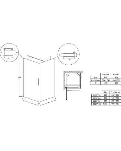 Душевая дверь Jacob Delafon Contra Black 90 E22T90-BL профиль Черный стекло прозрачное