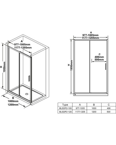 Душевая дверь Ravak Blix Slim BLSDP2-100 X0PMA0C00Z1 профиль Хром стекло Transparent