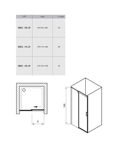 Душевая дверь Ravak Matrix MSD2-110 L 0WLD0100Z1 профиль Белый стекло Transparent