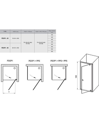 Душевая дверь Ravak Pivot PDOP1-90 03G70300Z1 профиль Черный стекло Transparent