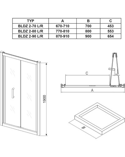 Душевая дверь Ravak Blix BLDZ2-90 X01H70C00Z1 профиль Хром стекло Transparent