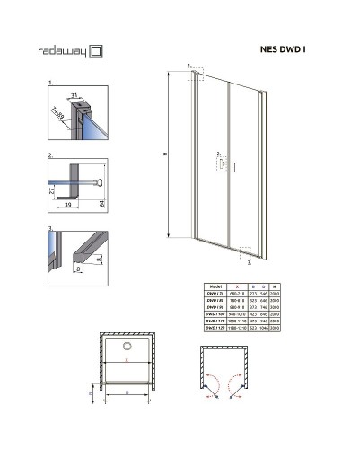 Душевая дверь Radaway Nes DWD I 80 10027080-01-01 профиль Хром стекло прозрачное