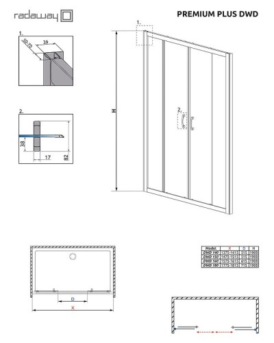 Душевая дверь Radaway Premium Plus DWD 140 33353-01-01N профиль Хром стекло прозрачное