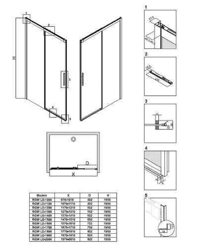 Душевая дверь RGW Leipzig LE-12 190 34121219-11 профиль Хром стекло прозрачное