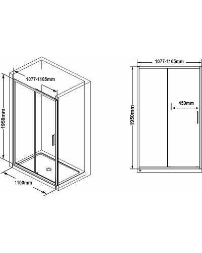 Душевая дверь Ravak Blix Slim BLSDP2-110 X0PMD0300Z1 профиль Черный матовый стекло Transparent