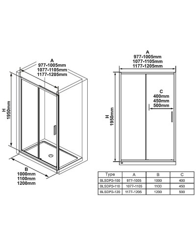 Душевая дверь Ravak Blix Slim BLSDP2-100 X0PMA0300Z1 профиль Черный матовый стекло Transparent