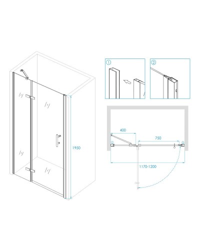 Душевая дверь RGW Passage PA-07B L 120 41080712-84L профиль Черный стекло прозрачное