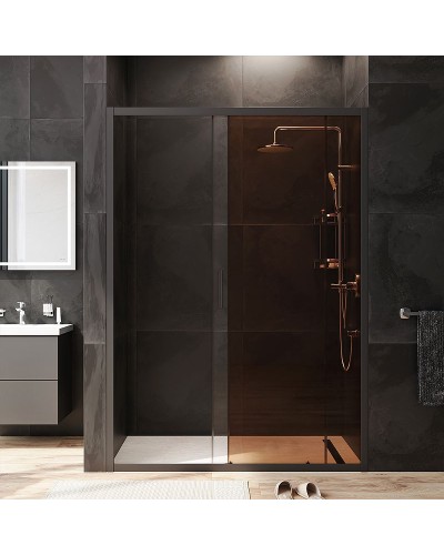 Душевая дверь AM.PM Gem 140 W90G-140-1-195BBr профиль Черный матовый стекло бронзовое-прозрачное