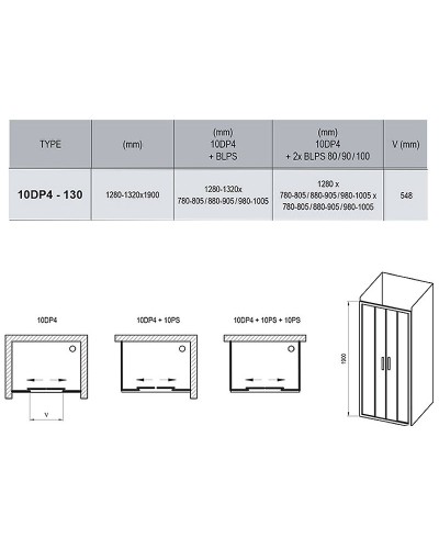 Душевая дверь Ravak 10° 10DP4 130 0ZKJ0100Z1 профиль Белый стекло Transparent