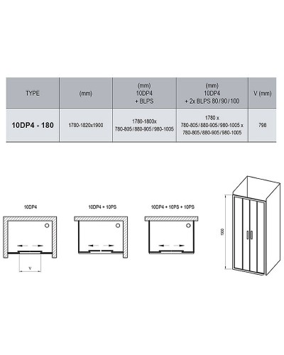 Душевая дверь Ravak 10° 10DP4 180 0ZJY0C00Z1 профиль Хром стекло Transparent