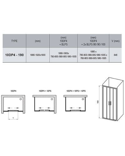 Душевая дверь Ravak 10° 10DP4 190 0ZKL0100Z1 профиль Белый стекло Transparent