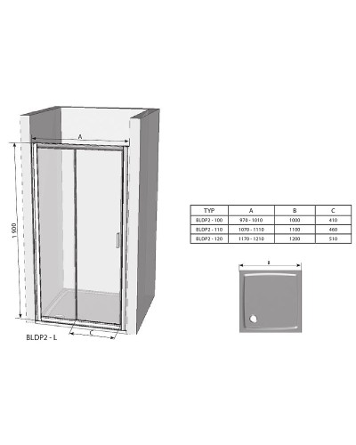 Душевая дверь Ravak Blix BLDP2 110 0PVD0C00Z1 профиль Хром стекло Transparent