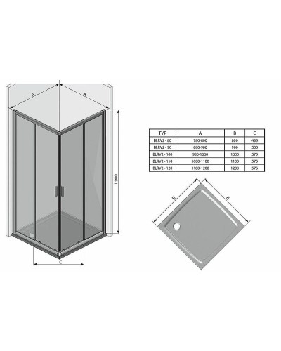 Душевая дверь Ravak Blix BLRV2К-90 1XV70100Z1 профиль Белый стекло Transparent