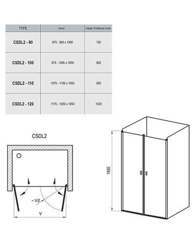 Душевая дверь Ravak Chrome CSDL2-110 0QVDCC0LZ1 профиль Хром стекло Transparent